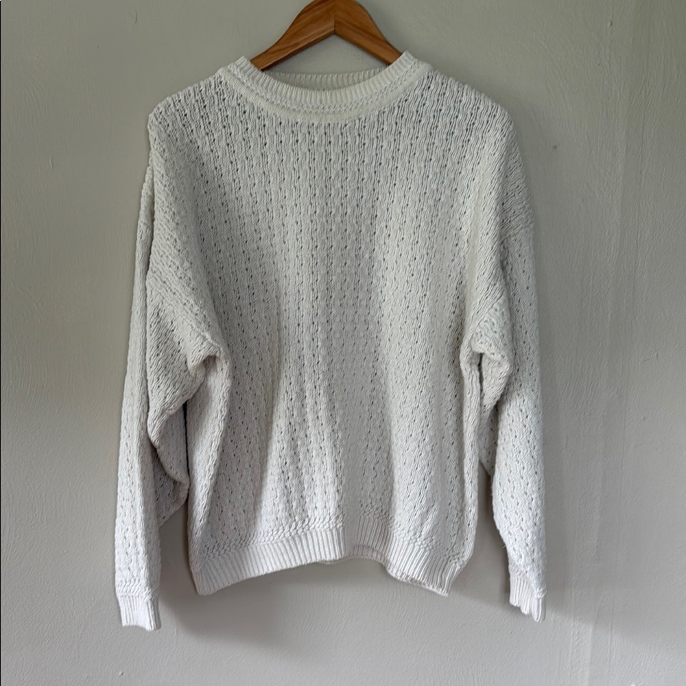 Studio Cozy White Knit Fisherman style Sweater XL - Picture 1 of 6